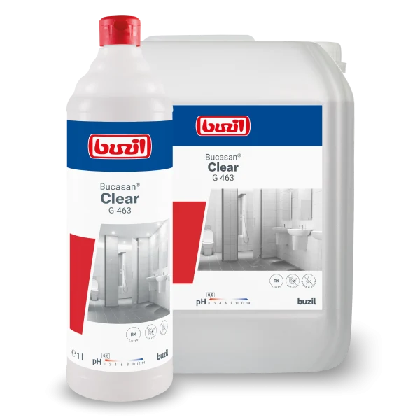 Buzil Sanitär Bucasan® Clear G 463 Farbloser Sanitärunterhaltsreiniger mit Geruchsblocker und besonders effektiver Säurekombination