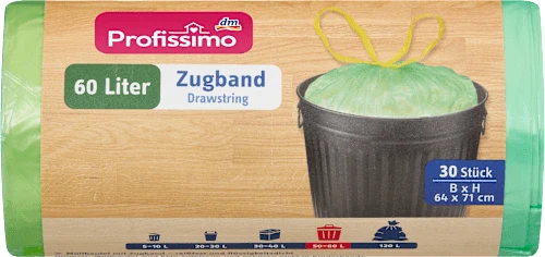Profissimo Müllbeutel 60 l mit Zugband, 30 St