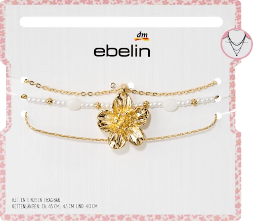 ebelin Halsketten mit Blume & Perlen, 3 St