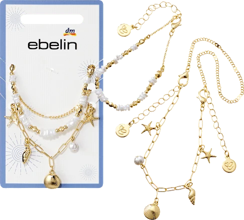ebelin Armbänder maritim mit Perlen, Gold-Optik, 3 St