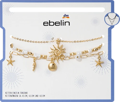 ebelin Halsketten maritim mit Perlen, Gold-Optik, 3 St