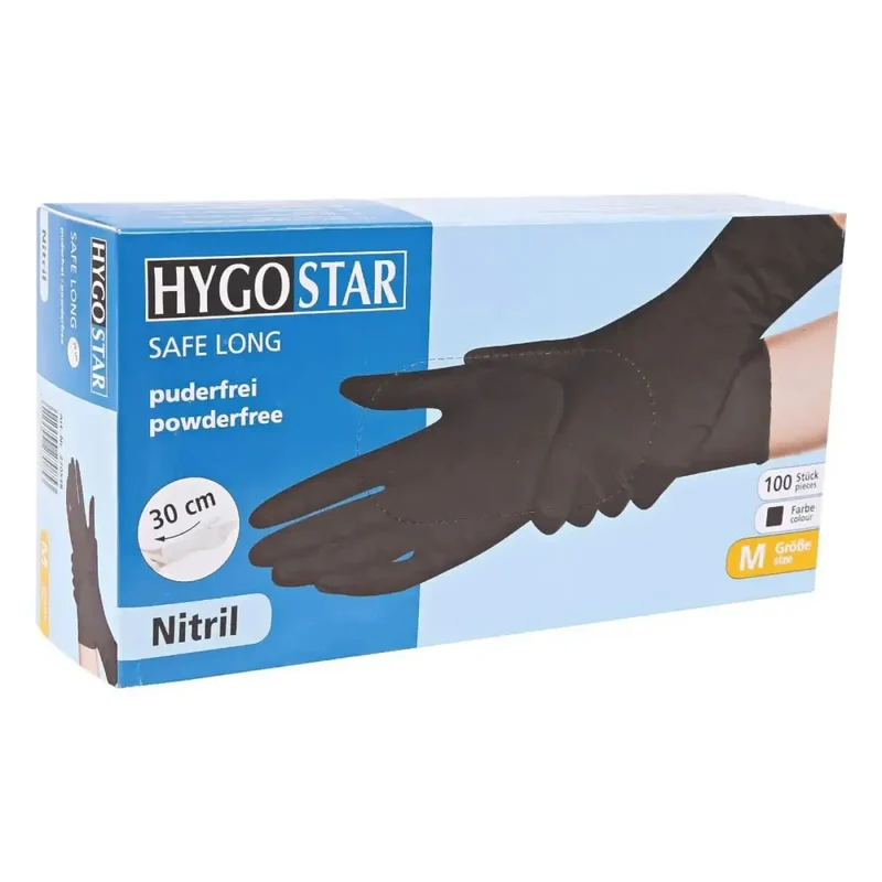 Hygostar "Safe Long" Nitril-Handschuhe Schwarz 100 Stück