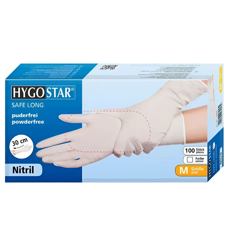 Hygostar "Safe Long" Nitril-Handschuhe Weiß 100 Stück