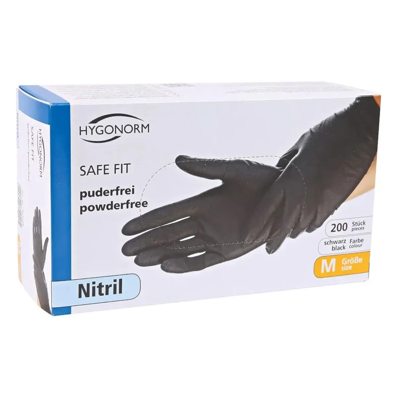 Hygonorm "Safe Fit" Nitril-Handschuhe Schwarz 200 Stück