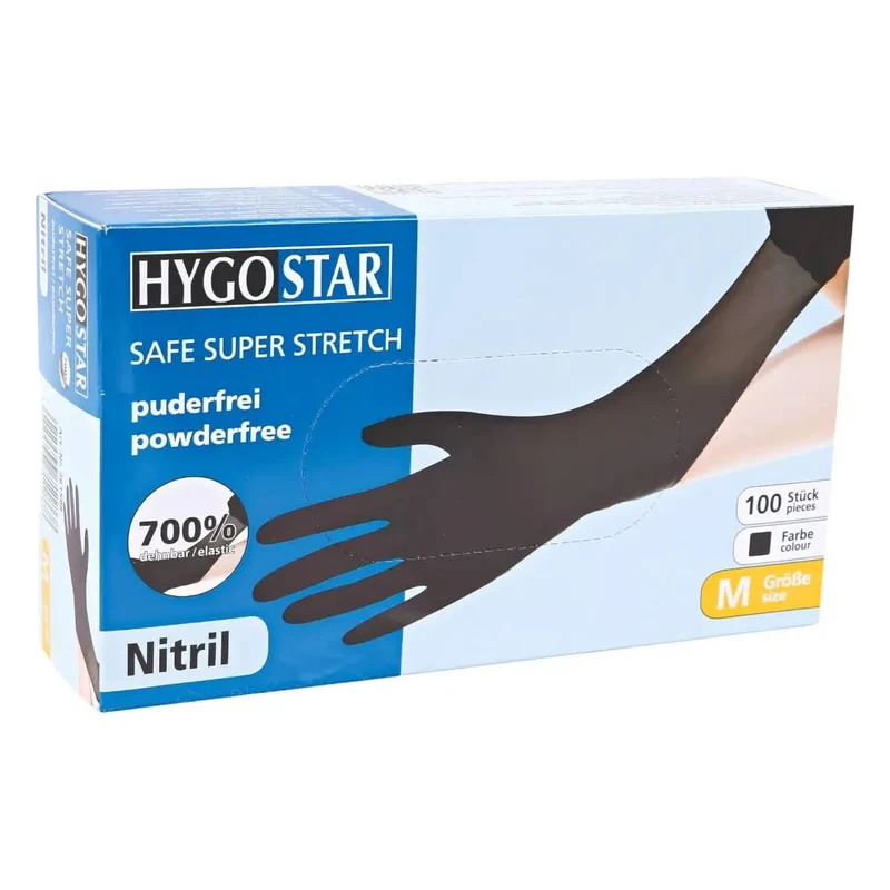 Hygostar "Safe Super Stretch" Nitril-Handschuhe Schwarz 100 Stück