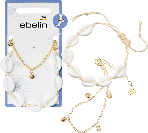 ebelin Fußketten mit Muscheln, Gold-Optik, 2 St