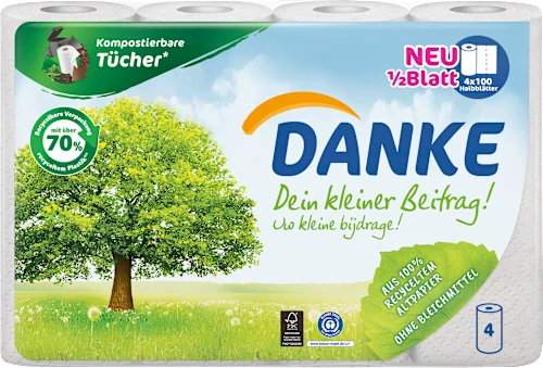 Danke Küchenrolle Halbblatt 3-lagig (4x100 Blatt), 4 St