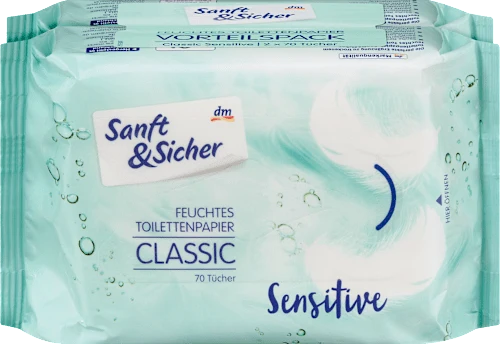 Sanft&Sicher Feuchtes Toilettenpapier Classic Sensitive (2x70 Stück), 140 St