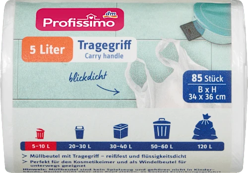 Profissimo Müllbeutel 5 l mit Tragegriff, 85 St
