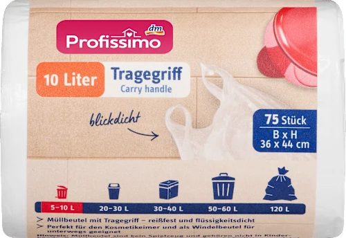 Profissimo Müllbeutel 10 l mit Tragegriff für Kosmetikeimer, 75 St