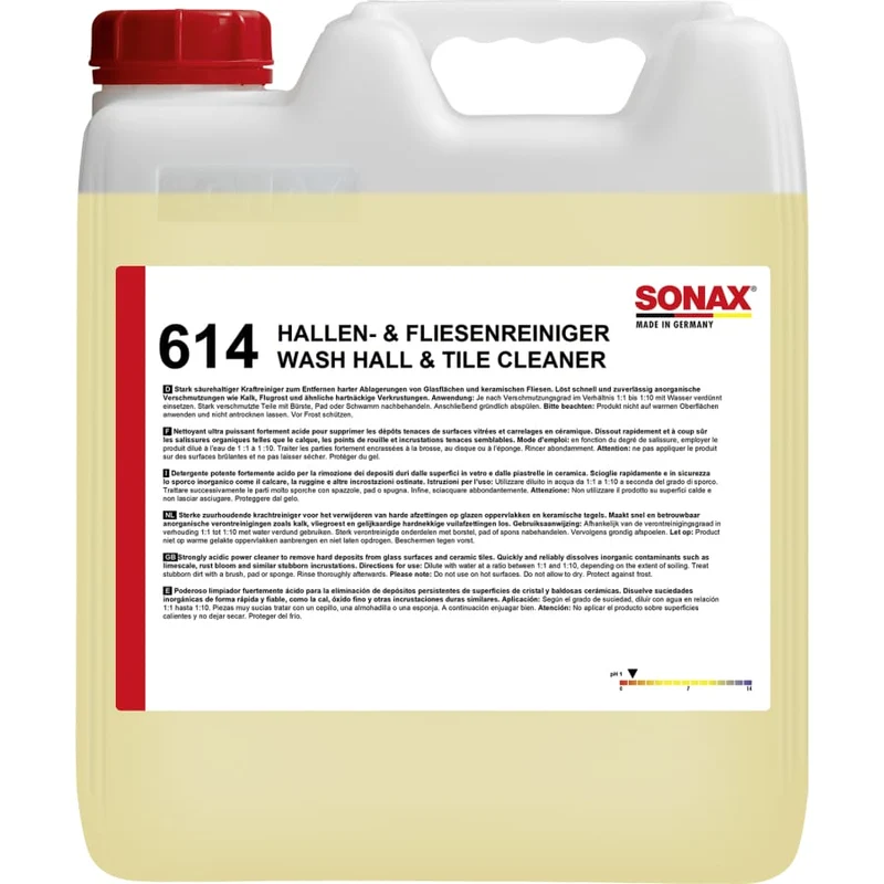 SONAX Reiniger für Hallen und Fliesen, sauer – 10 Liter - Kanister