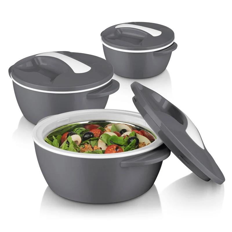 Thermo-Schüssel Mikrowelle - 3er-Set (450 ml + 850 ml + 1400 ml) - grau/weiß