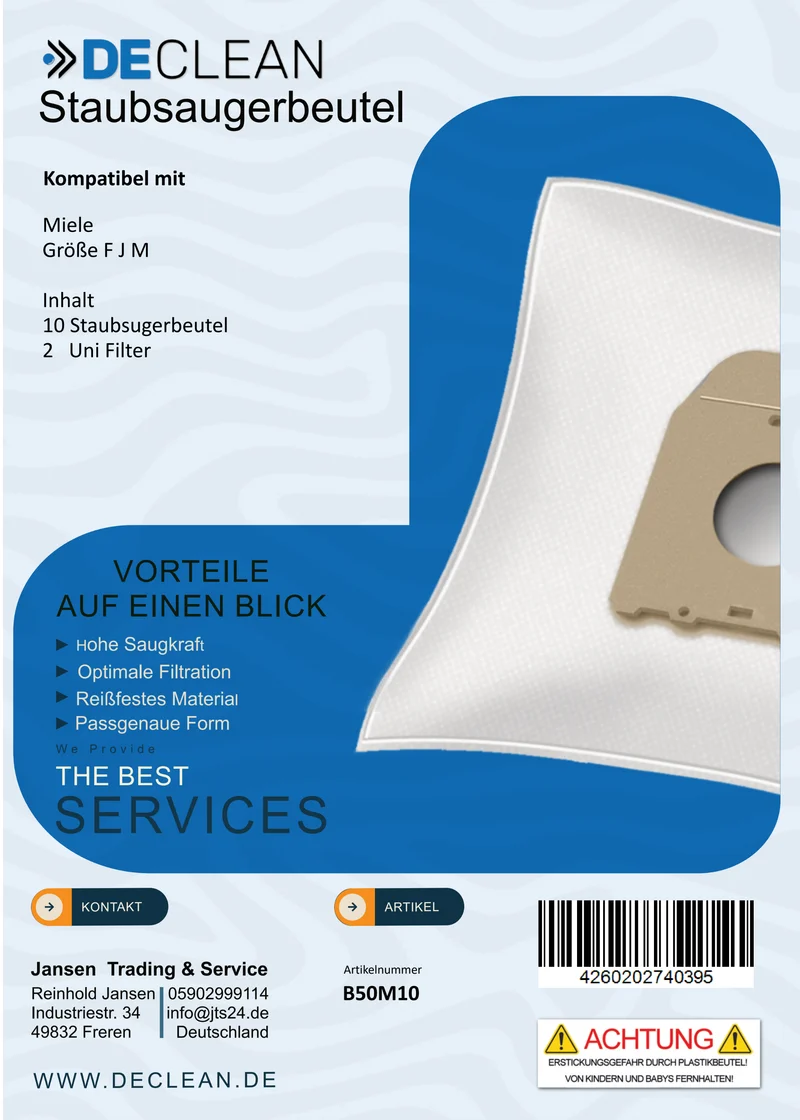 40 Staubsaugerbeutel kompatibel mit Miele Comfort - S381