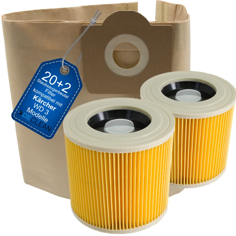 20 Staubsaugerbeutel kompatibel mit Kärcher, Rowenta WD3 Ersatzteile WD 3 Premium,P,Extension