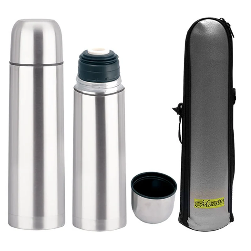 Thermoskanne aus Edelstahl Isolierflasche mit Trinkbecher und Tragetasche für Warm- oder Kaltgetränke (750ml)