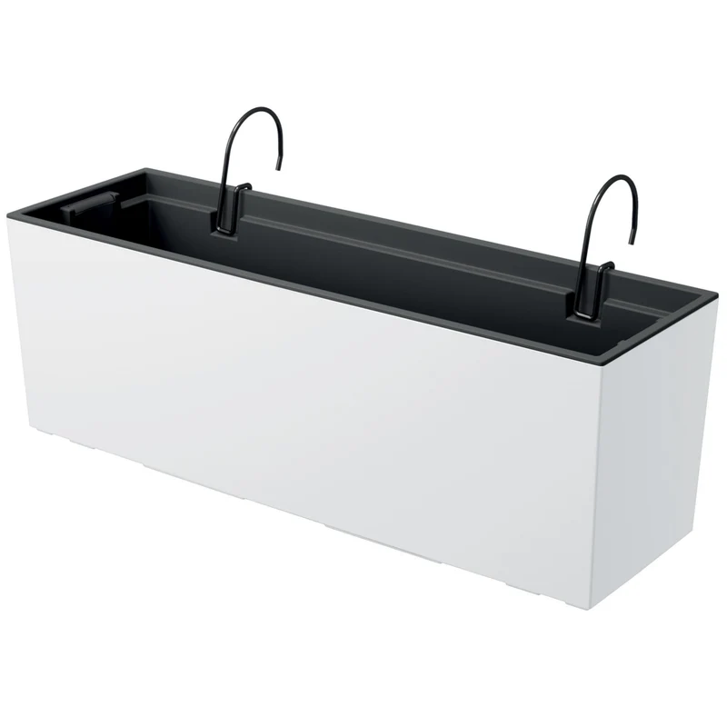 Urbi Case Balkonkasten mit Aufhängung und Innentopf Blumenkasten Blumentopf mit Haken Pflanzkasten (580x180x195mm, Weiß)