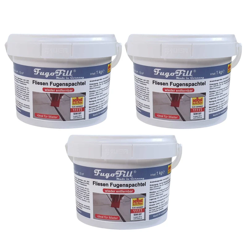 Entfernbare Fugenmasse für Fliesen FugoFill, 3 x 1 kg, grau