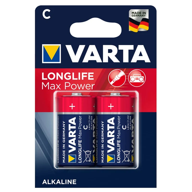 2x Varta Longlife Max Power R14 Alkaline Batterien