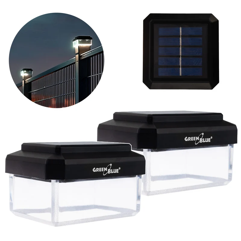GreenBlue LED-Solarlampe für Pfosten, 60 x 40 mm, Briefumschlag-Abdeckung, 3200 K, GB125 WW, 2 Stück