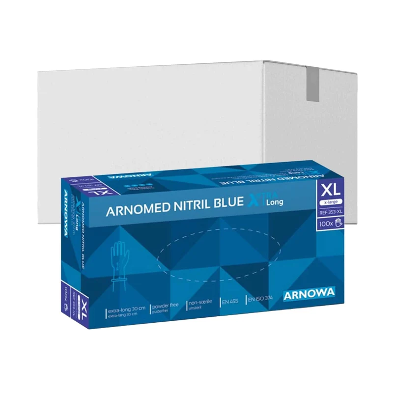 ARNOMED Nitril Blue XTRA LONG Einmalhandschuhe, puderfrei, blau
