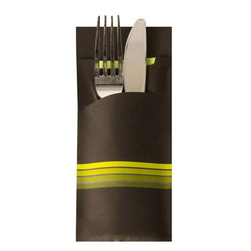 Papstar Bestecktaschen, 20 × 8,5 cm, 2-lagig, Schwarz/Limone & Schwarz/Bordeaux