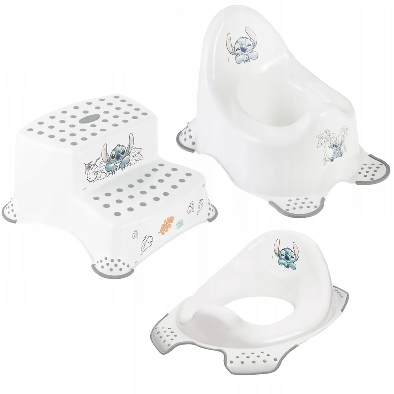 Rutschfeste Plattform, zweistufig, max. 120 kg, + Toilettensitzaufsatz + Stitch-Töpfchen