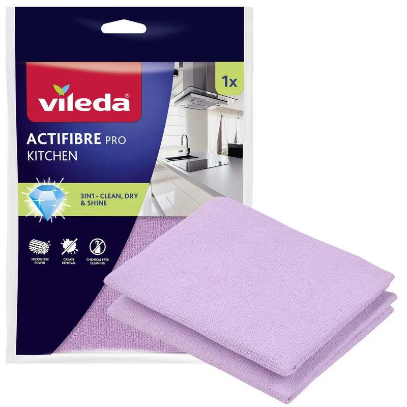 Vileda Actifibre Pro Küchentuch, 1 Stück, aus Mikrofaser, mit PVA-Beschichtung, waschbar bis 60 °C, 183303