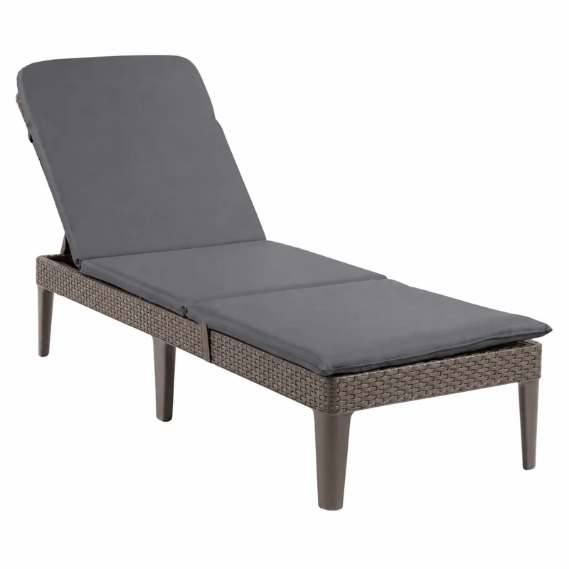 Verstellbare Gartenliege „Jaipur Sun Lounger“ in Braun + Liegenkissen „Jaipur“, Farbe: Dunkelgrau, Stoff S-500, Maße: 190 x 60 cm