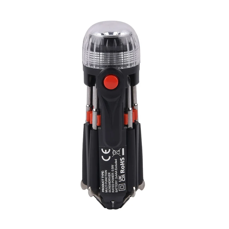 Vielseitiges 8-in-1 Werkzeugset mit LED-Taschenlampe, Auswahl an 3 Schlitz und 3 Kreuzschlitzschraubendrehern, Mini-Set, Arbeitsleuchte, 2x AAA (nicht enthalten)