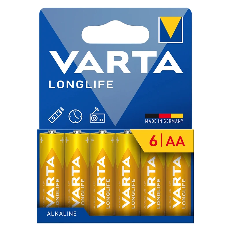 6x 1,5-V-Alkalibatterie LR6 AA Varta Longlife im Blister