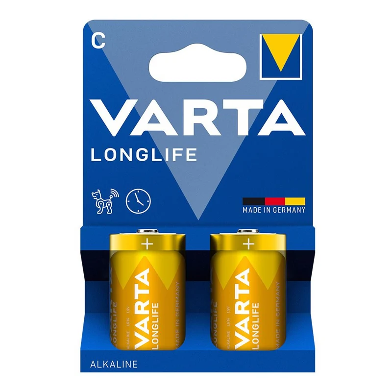 2x 1,5-V-Alkalibatterie LR14 C von Varta Longlife im Blister