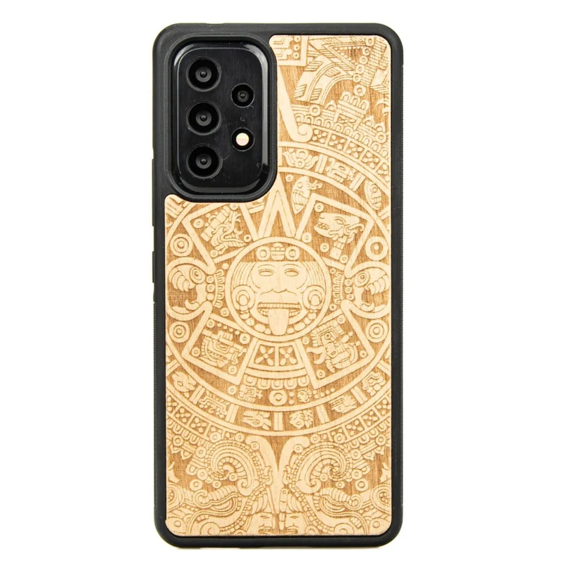 Bewood Handyhülle Holzetui Kompatibel mit Samsung Galaxy A53 5G Schutzhülle Hergestellt aus Naturholz Handwerkliche Präzision (Aztekischer Kalender/Aniegre)