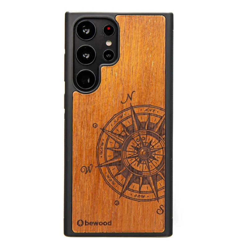 Bewood Handyhülle Holzetui Kompatibel mit Samsung Galaxy S23 Ultra Schutzhülle Hergestellt aus Naturholz Handwerkliche Präzision (Traveler/Merbau)