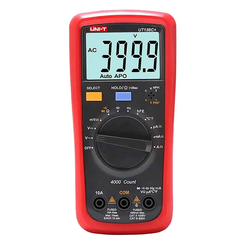 Uni-T Digitalmultimeter, Spannungs- und Strommessung, inklusive Messleitungen, Temperaturfühler, UT136C+