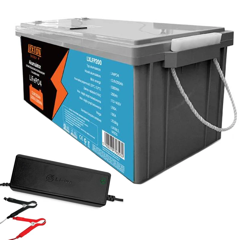 LiFePo4 Lexton Lithium-Eisenphosphat-Akku, mit BMS, 12,8V, 200Ah, LXLFP200 + LTC Energy LiFePO4-Ladegerät