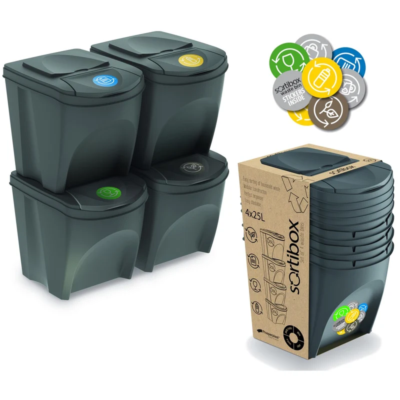 Prosperplast Sortibox 4x 25L Trennkorb Grau Sortierkorb-Set