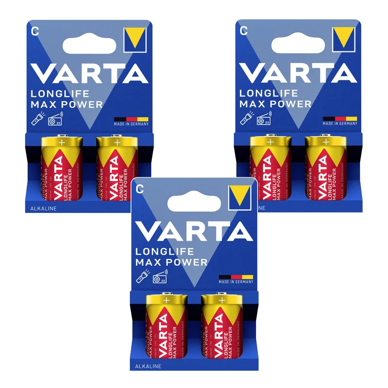 6x R-14-Batterie (R14 C), 1,5 V, Alkali, Varta Longlife Max Power