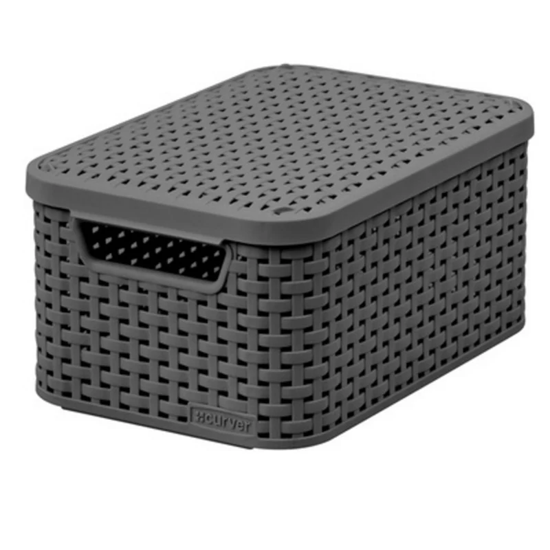 Korb mit Deckel Curver Rattan Style S dunkelgrau