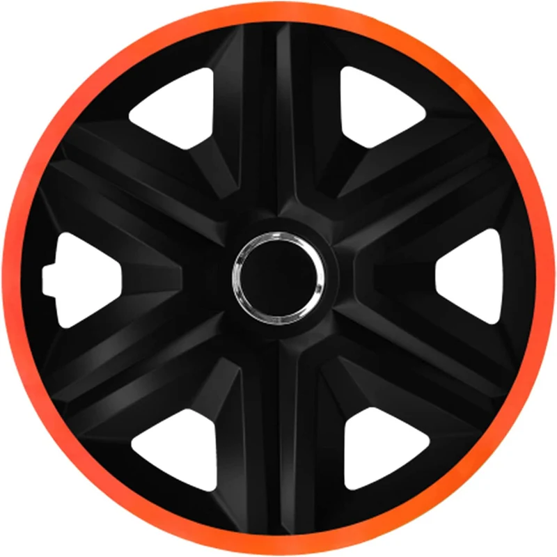 NRM Fast Lux Radzierblenden für Stahlfelgen Zweifarbige Radkappen Satz 4er Set Auto KFZ Fahrzeug Geeignet ür die meisten Marken und Felgen ABS-Kunststoff (Schwarz/Orange, 15")
