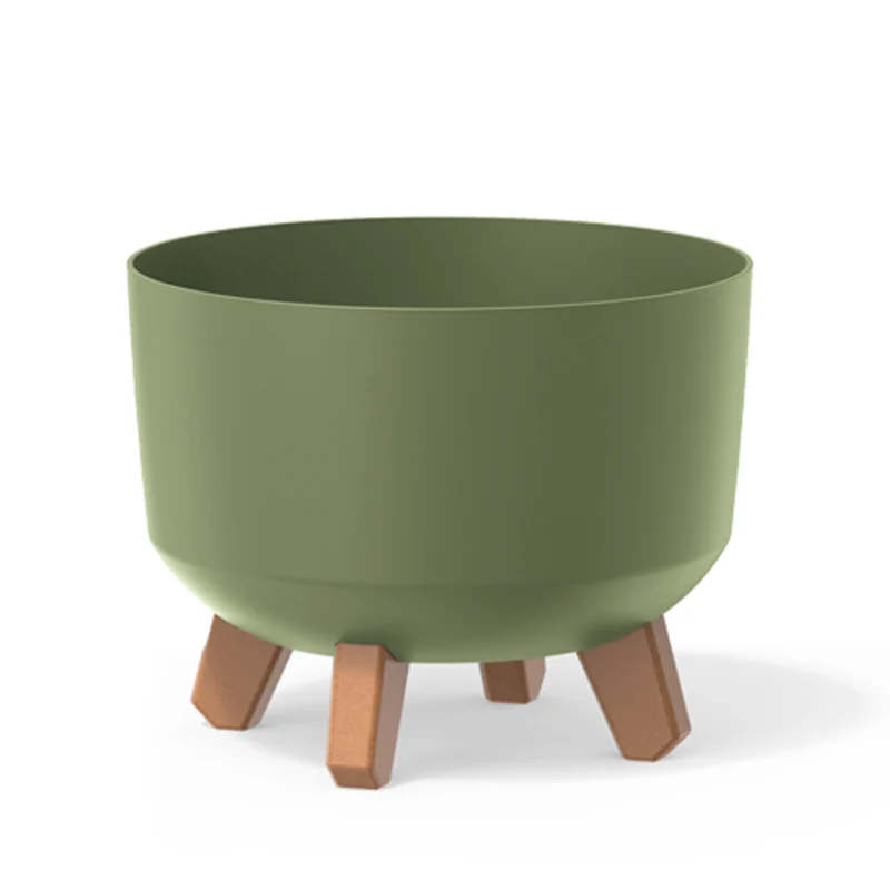 Gracia Standard Blumentopf mit abnehmbaren Beinen inkl. Einsatz für Innen- und Außenbereich Pflanzgefäß Rund Kunststoff (238mm, Grün )
