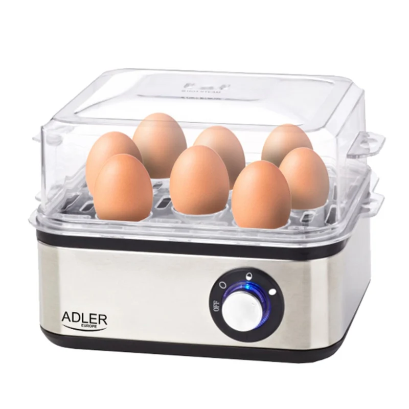 Adler Elektrischer Eierkocher | 1-8 Eier | Elektronische Härtegradeinstellung | Edelstahlheizplatte | Inklusive Messbecher mit Eierpiker | 500 Watt