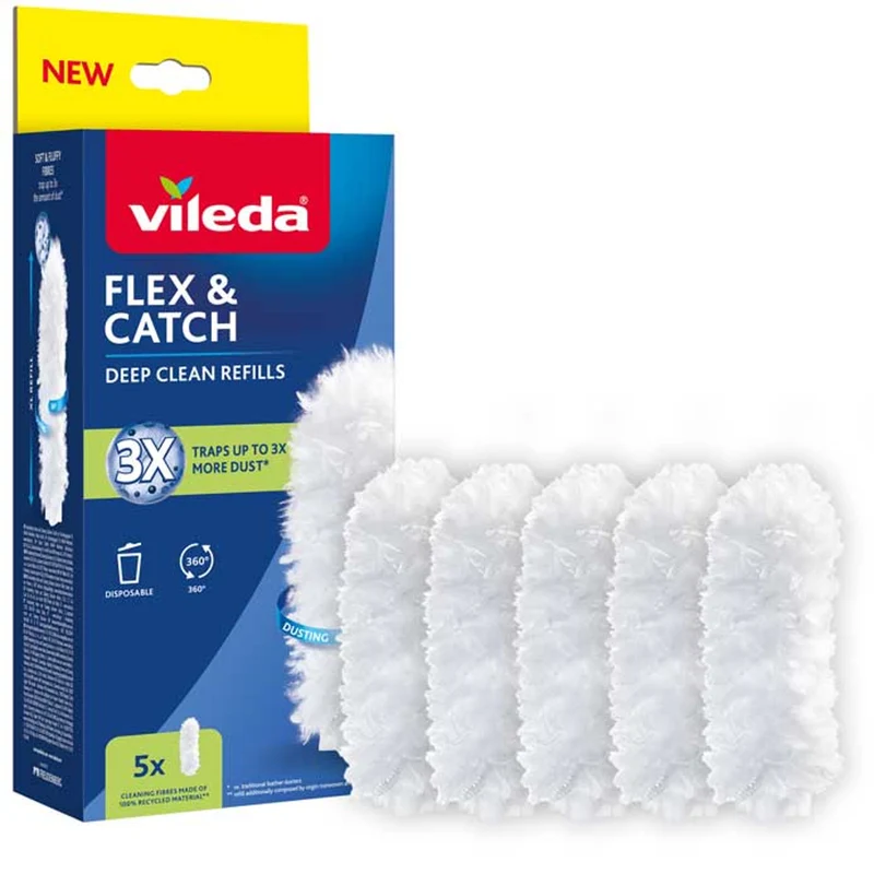 Vileda Flex&Catch Staubbesen, 5 Stück, 100% recycelte Fasern, 360° Nachfüllung