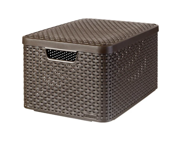 Curver Korb, vielseitig einsetzbar, mit Deckel, dunkelbraun, Rattan Style L