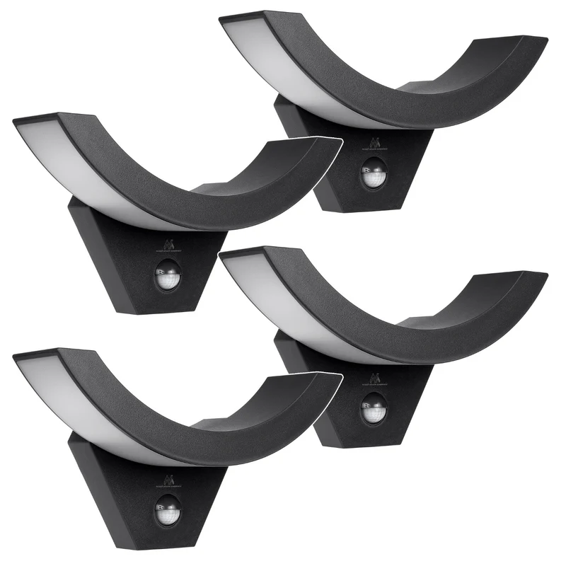 Maclean LED-Lampe mit Bewegungsmelder, Infrarot-Bewegungsmelder, Farbe: Schwarz, 10 W, IP54, 800 lm, MCE290 B, 4 Stück