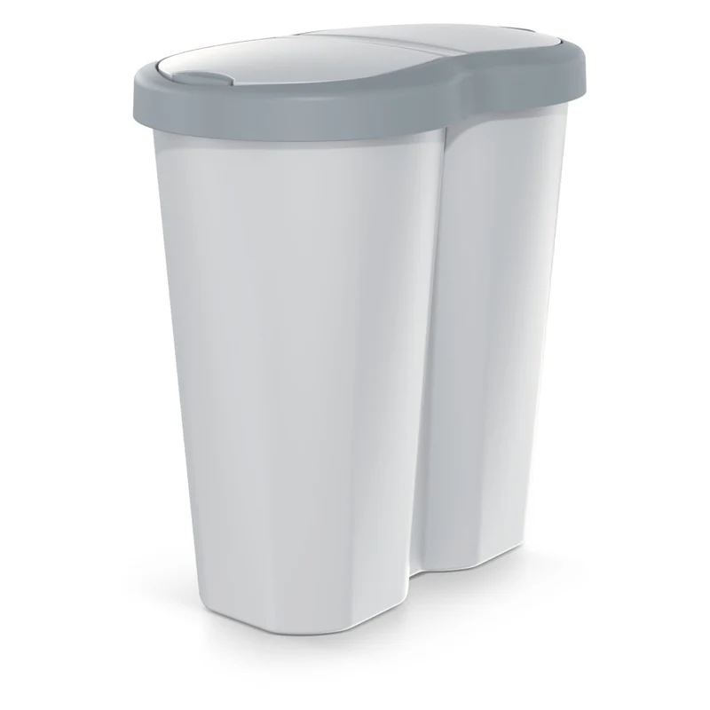 Abfallkorb Compacta R Duo, grau/aschgrau, Fassungsvermögen 40L, ein Fach, zwei Deckel, NDRF40-429U_427C