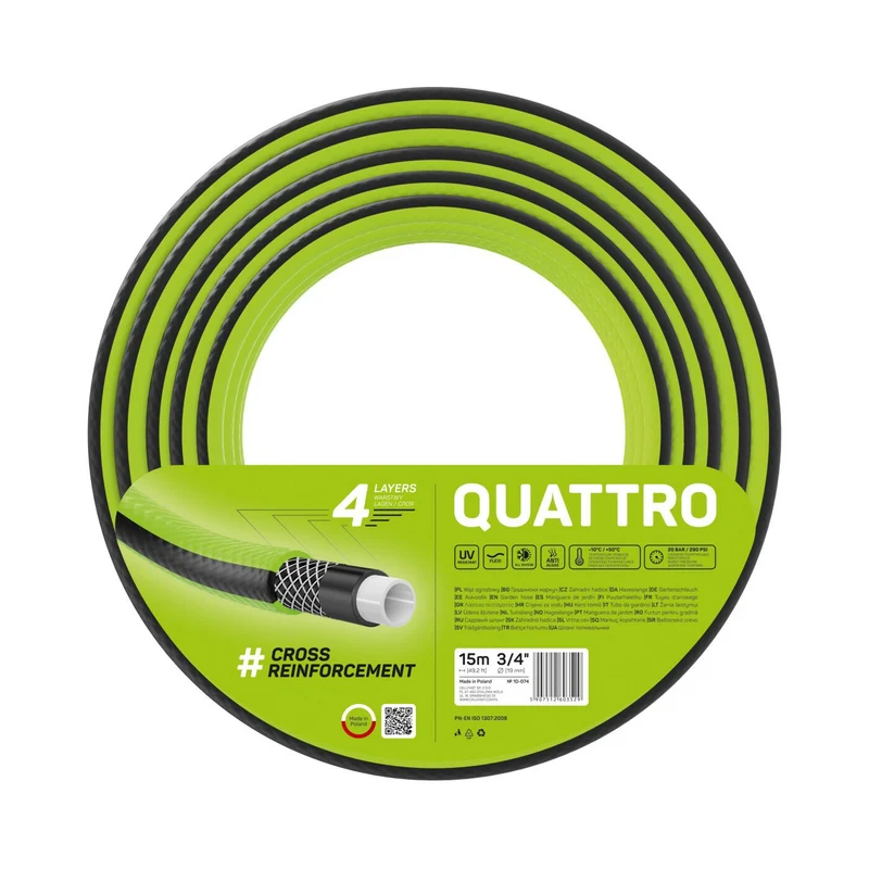 Cellfast Quattro 3/4 Gartenschlauch 15m 4 Lagen Kreuzgeflecht