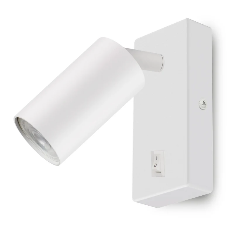 Wandlampe/Wandleuchte Maclean, Spot, rund, GU10, mit 55x90mm Schalter, weiß, MCE369 W+LED Leuchtmittel GU10 7W Maclean Energy MCE437 WW warmweiß 3000K, 220-240V~, 50/60Hz, 490lm