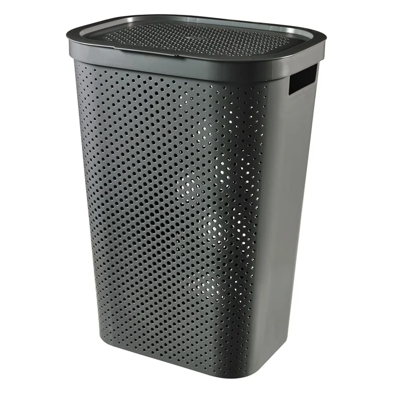 Curver Infinity Wäschekorb aus 100% recyceltem Kunststoff 60L dunkelgrau