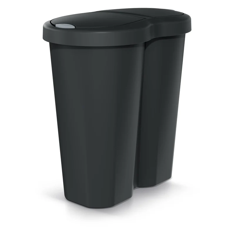 Abfallkorb Compacta R Duo, schwarz, Fassungsvermögen 40L, ein Fach, zwei Deckel, NDRF40-S411
