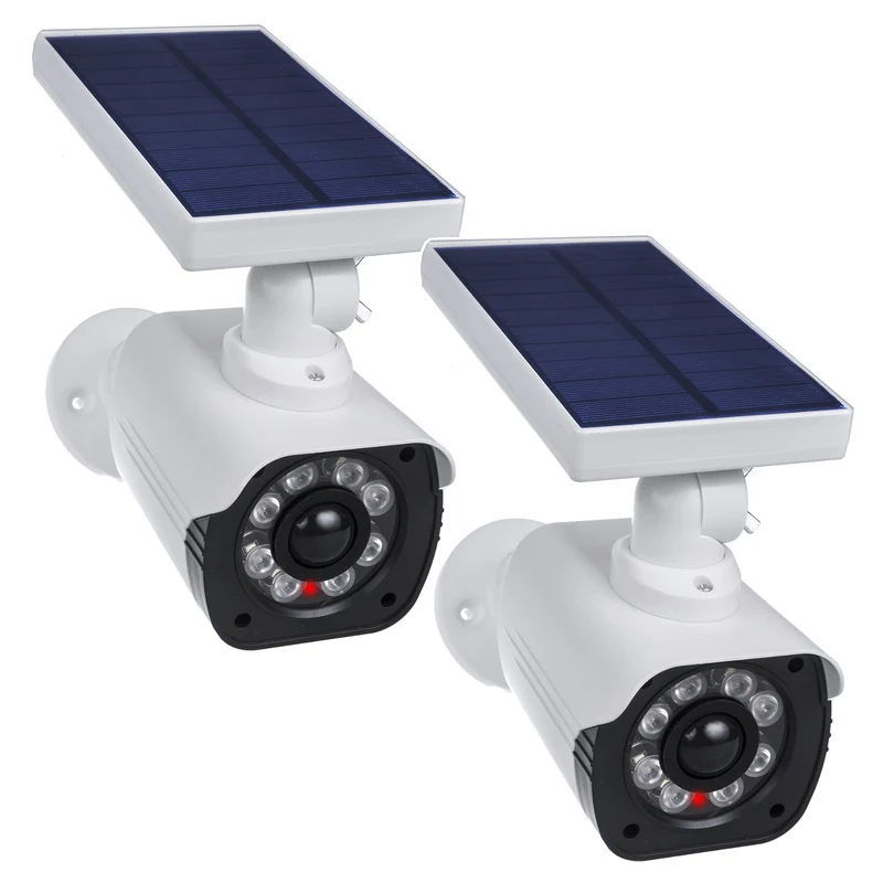Solar-Kameraattrappe, blinkende LED, Bewegungssensor, LED-Beleuchtung, kostenloser Aufkleber, SOL1800S, 2 Stück